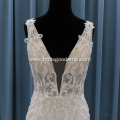 Latest Arrival Gorgeous Champagne Backless Lace Beach Mermaid Bridal Wedding Gown Dress